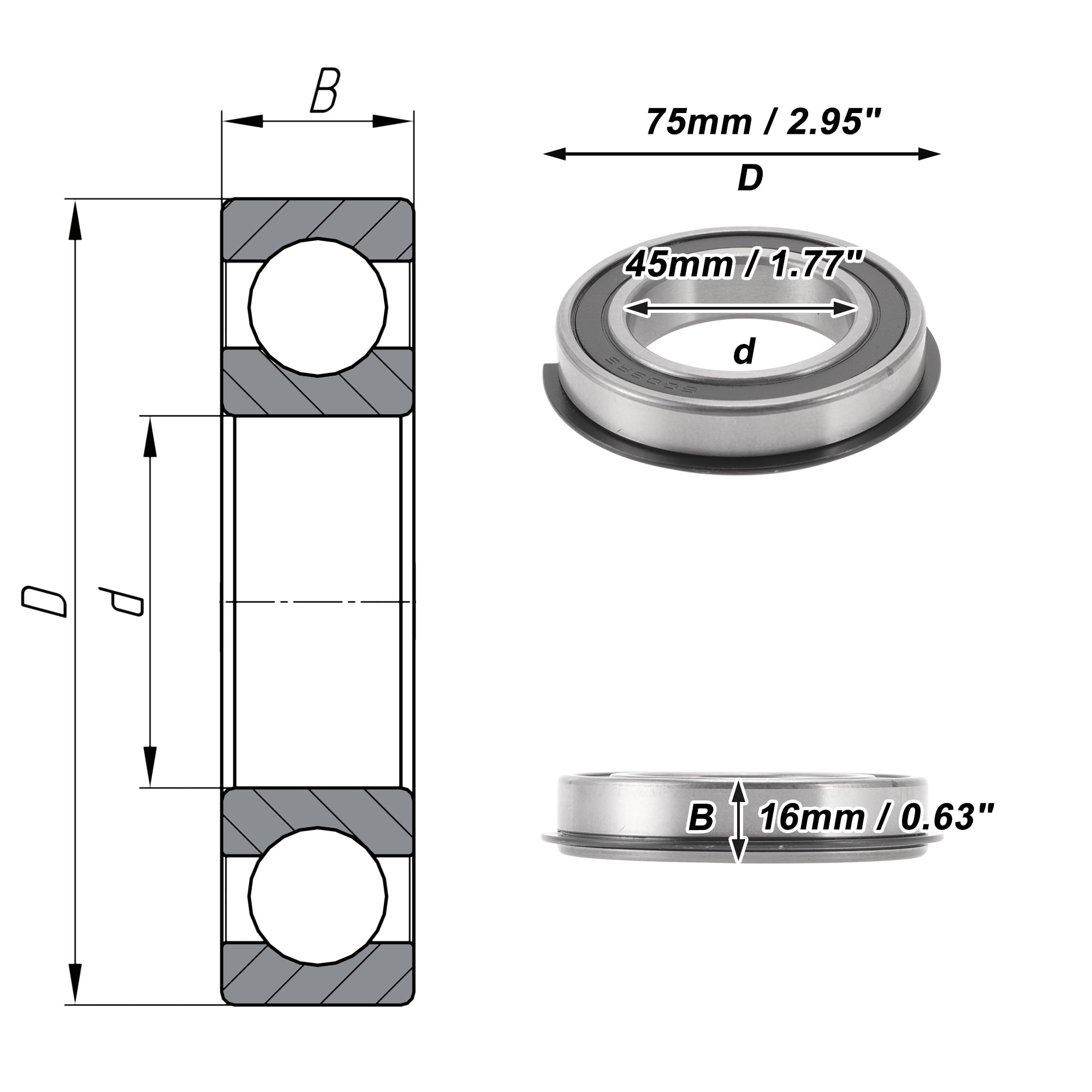 Unique Bargains 6009NR2RS Deep Groove Ball Bearings 45x75x16mm P0 Double Rubber Seal Lubricated Bearings 1 Pc Car Scooter Skateboard Wheel Universal Silver Tone Black