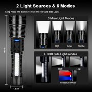 Rechargeable LED Flashlights, 90,000 Lumens Super Bright Flash Light, 7 Modes with COB Work Light, IPX6 Waterproof, Adjustable Tactical Powerful Handheld Flash Light for Home,Camping and Emergencies