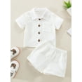 thumbnail image 2 of Seyurigaoka Toddler Baby Boys Summer Solid Shorts Outfits Infant Boys Short Sleeve Lapel Button Down Shirt Tops and Short Pants Set Casual Clothes 2Pcs 0-3T, 2 of 9