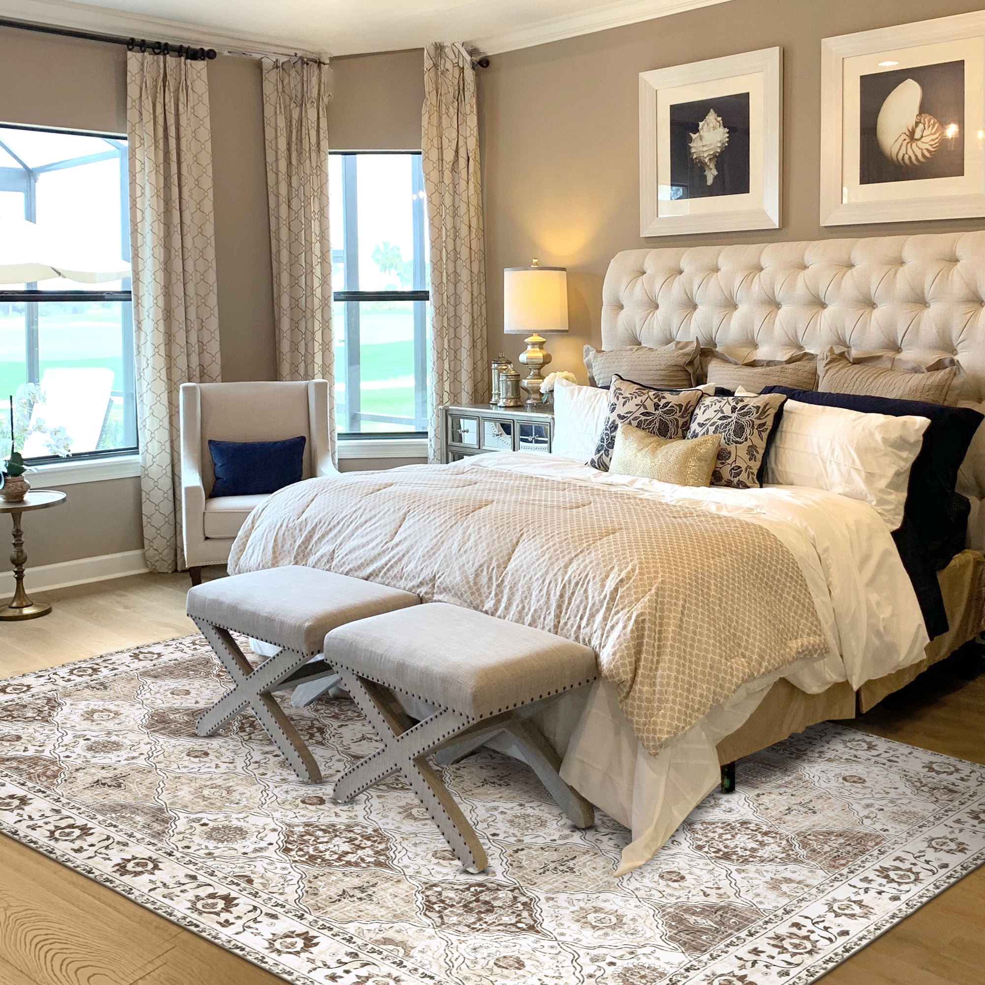 MJIAexp 6'x9' Moroccan Area Rug Washable Bedroom Rug Vintage Boho Area Rug Non-Slip Accent Throw Rug Stain Resistant Floor Carpet for Kitchen Entryway Living Room Office Boho Beige
