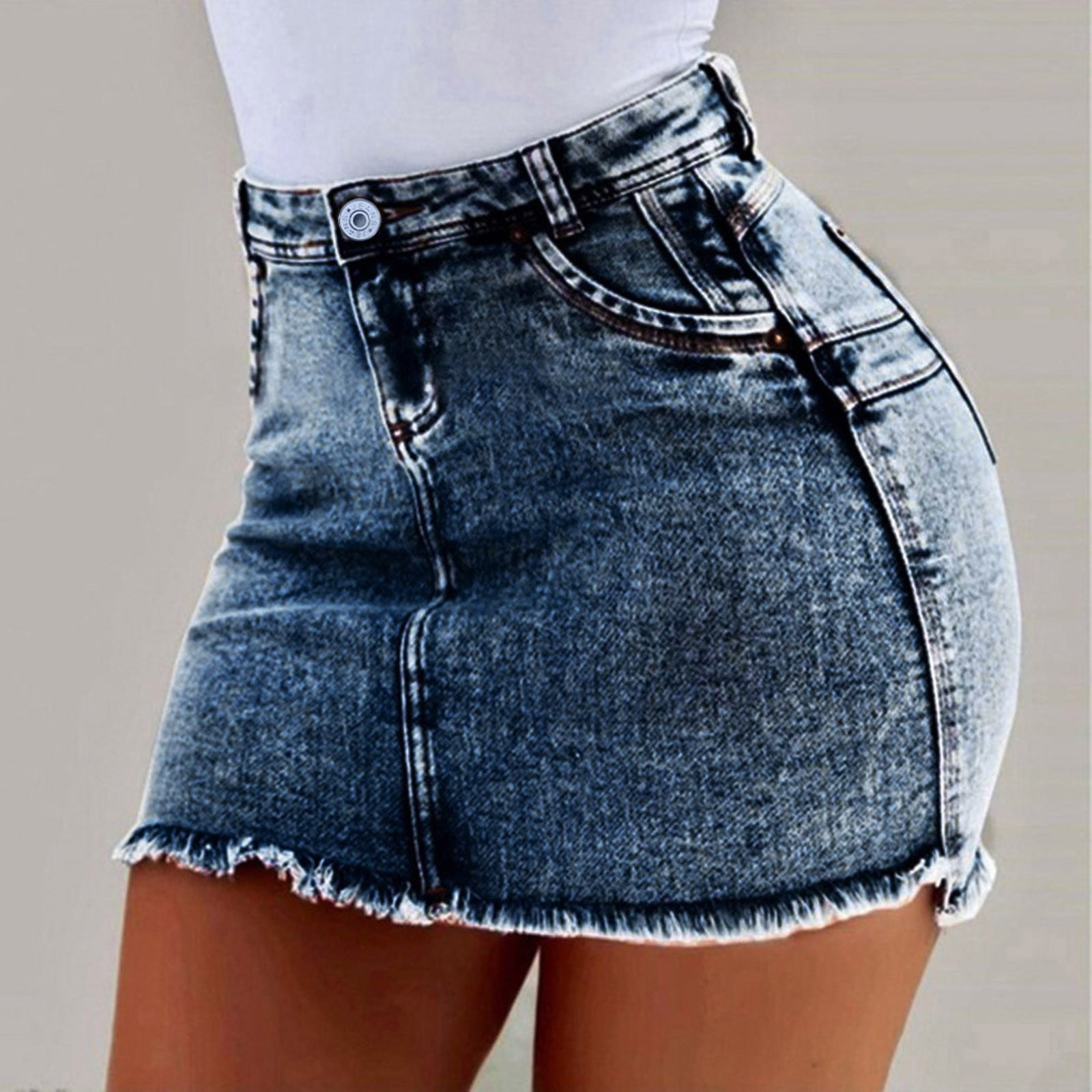 Cuoff Skirts for Women Fashion Summer Short Jeans Denim Female Pockets Wash Denim  Mini Skirt Blue 2X - Walmart.com