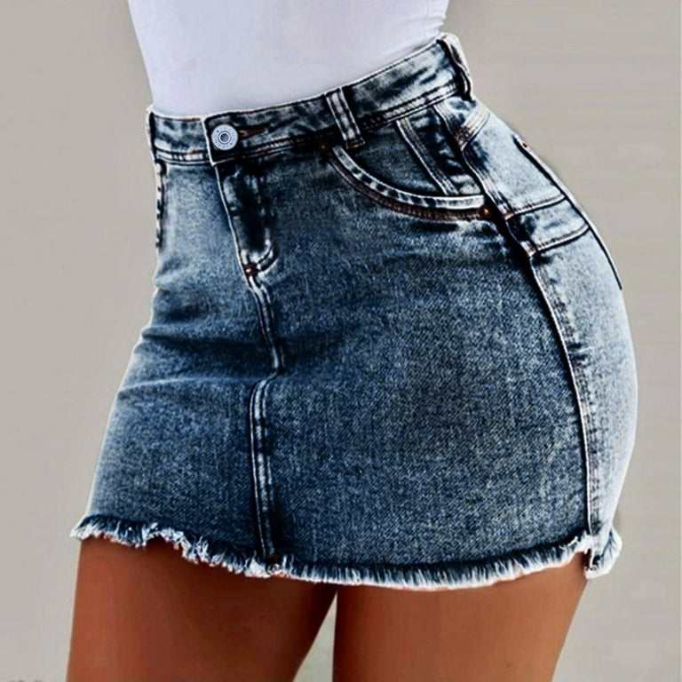 Bazyrey Skirts for Women Solid Fashion Summer Short Jeans Denim