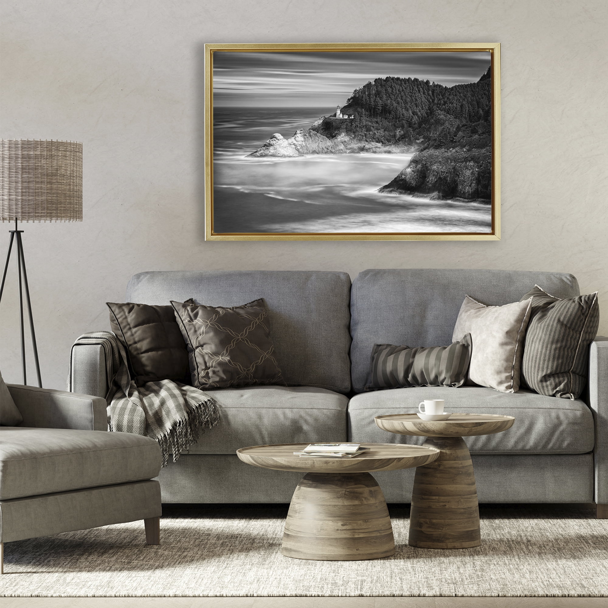 Stupell Industries Perched Above The Pacific Gold Framed Floater Canvas Wall Art, design by Rick Berk