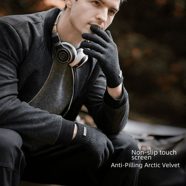 Guantes de punto de vellón de invierno para hombre, gruesos, cálidos, antideslizantes, de lana, con forro polar y antibolitas