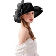 thumbnail image 1 of RZTA Sombrero de vestir de iglesia Kentucky Derby para mujer, ala ancha, flor de hoja, sombrero de despedida de soltera, 1 of 1