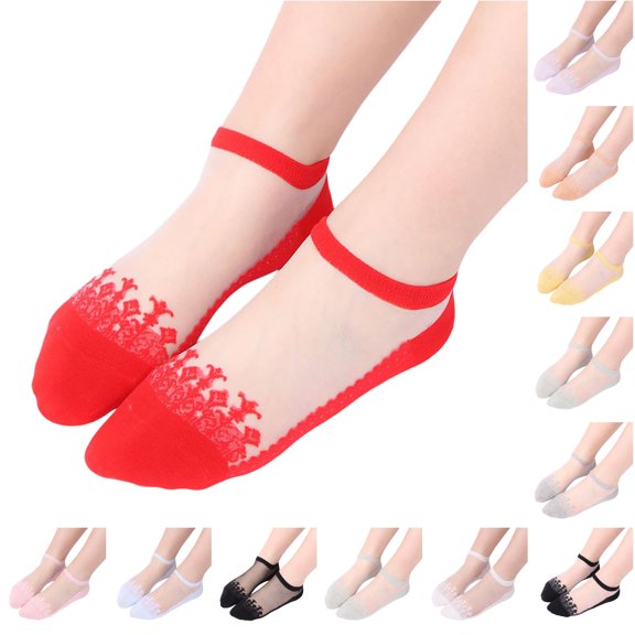 Women Ultra‑Thin No‑Show Boat Socks, Summer Sheer Ice‑Silk Upper Cotton Sole Silicone Non‑ Low‑Cut Liner Socks for Flats