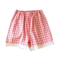 thumbnail image 3 of Swuxness Women's Casual Home Pajamas Pants, Women Short Pajamas Pants, Women Plaid Print Shorts Lightweight Relaxed Fitted Sleepwear with Satin Comfortable Home Wear Pink, M, 3 of 4