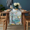 thumbnail image 2 of Easter Table Runner - 60 Inch Long, Kitchen Dining Table Runner Dresser Scarves, Turquoise Truck Eggs Gnomes Rabbit Wooden Grain Farmhouse Decor for Coffee Tables Wedding Party Banquet, 2 of 8
