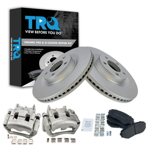 TRQ Front Brake Pad & Rotor Kit Brake Caliper Brake Pads Brake Rotor Semi-Metallic Vented Premium G-Coated Fits Select 2007-2014 Ford Edge 2007-2015 Lincoln MKX