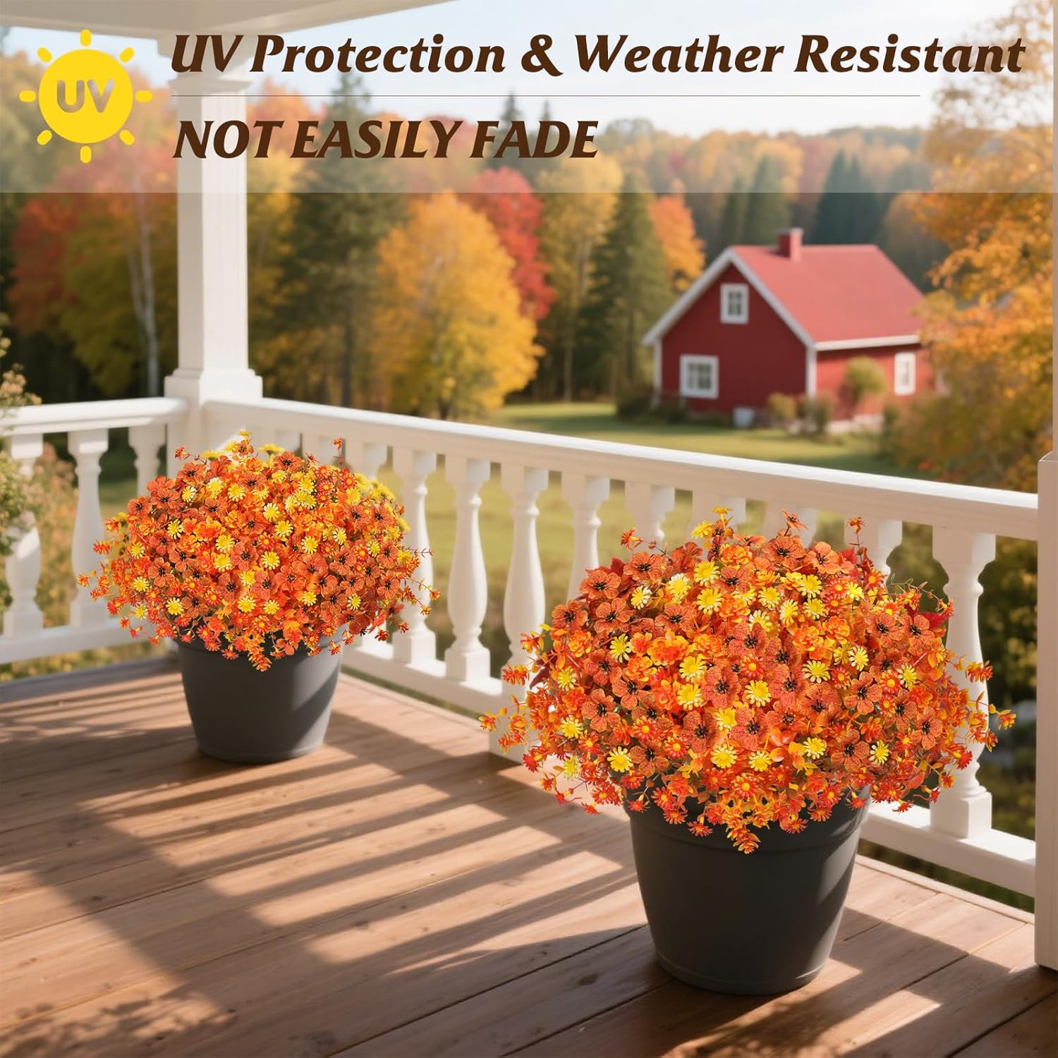 Artificial Fake Mums Flowers  Autumn Decorations,16 Bundles Mix Silk Glory UV Sun Resistant Realistic Faux Flower Outdoor