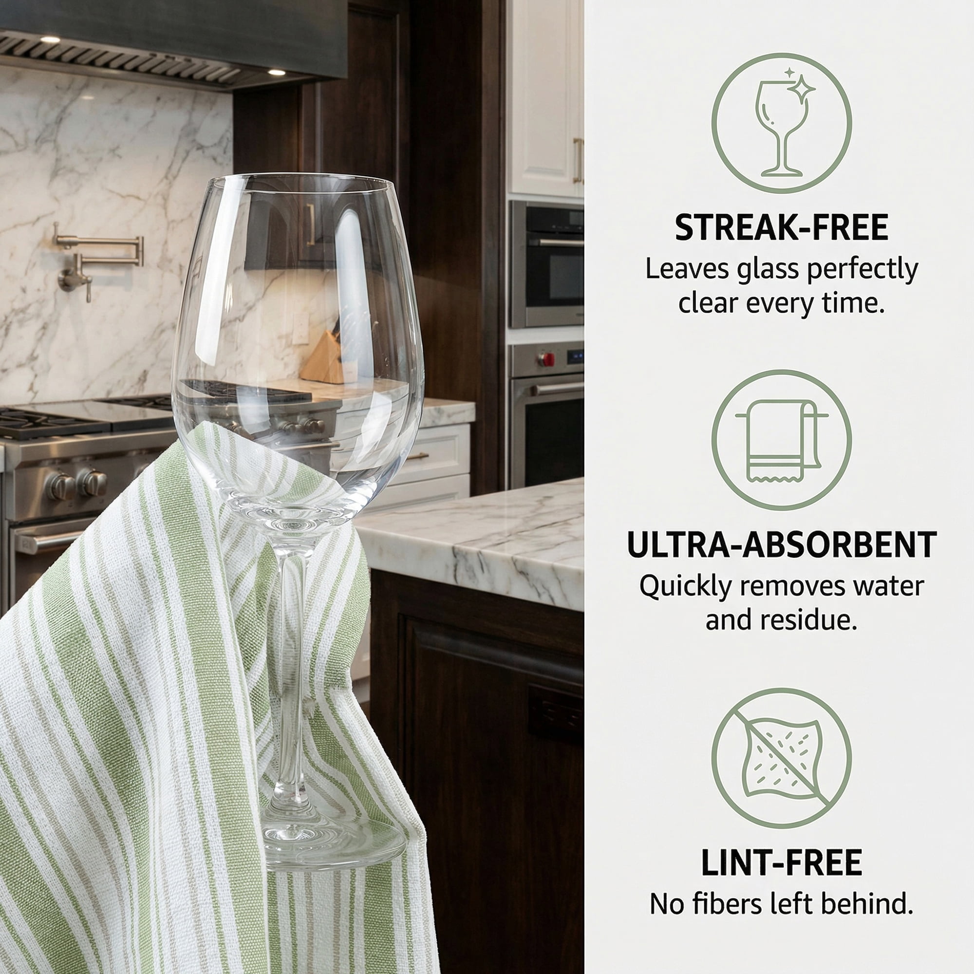 Unique Bargains Striped Cotton Kitchen Towels Khaki 4 Pack Green/Black 26" x 18"