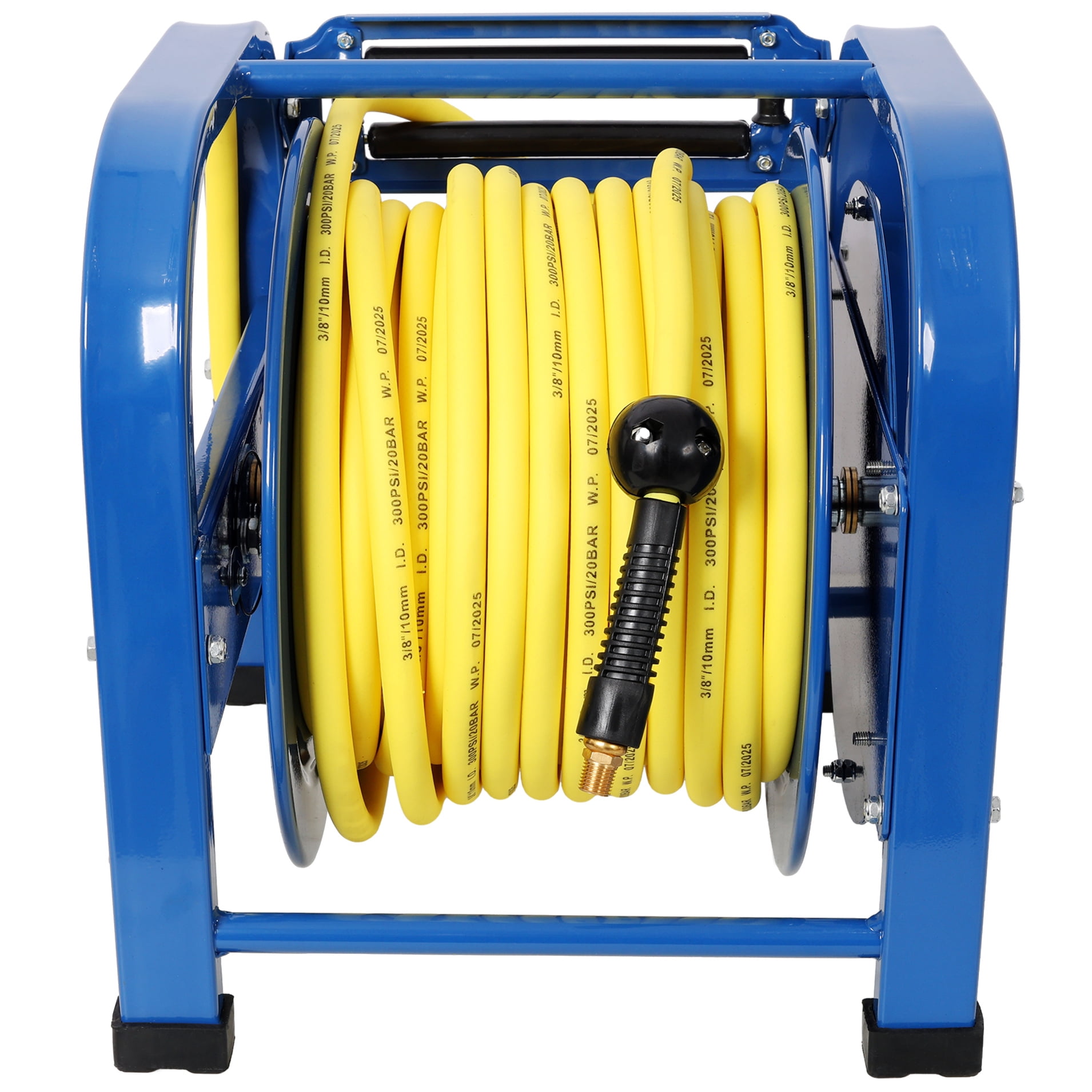 Retractable Air Hose Reel, 3/8" x 100 Feet, 300 PSI, Spring-Driven Steel, Heavy Duty Industrial, Hybrid hose, Portable and Durable