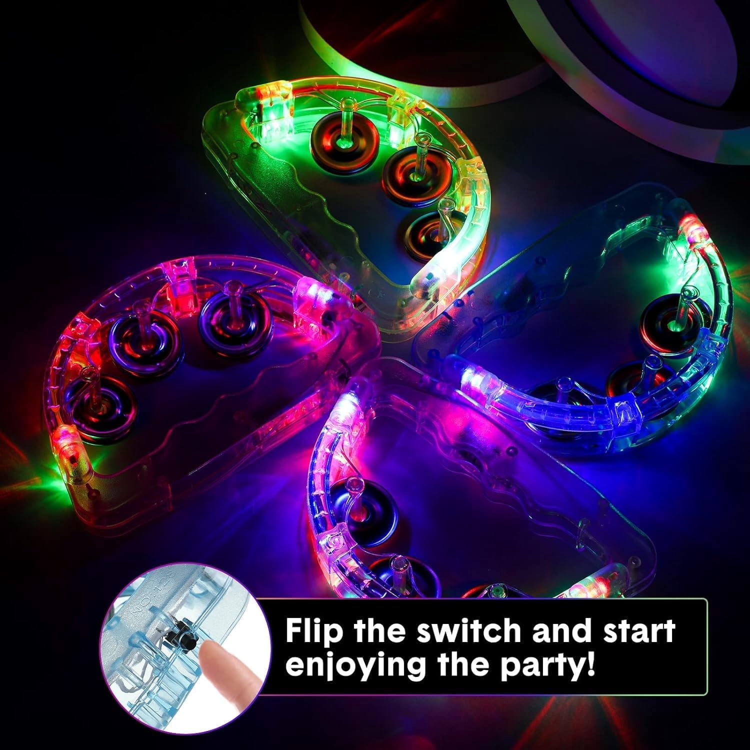 12 Pack Led Light Up Tambourines  Tamborine For Adults Glow In The Dark Handheld Percussion Musical Instrument Wedding Reception Dance Floor Props Party Favors