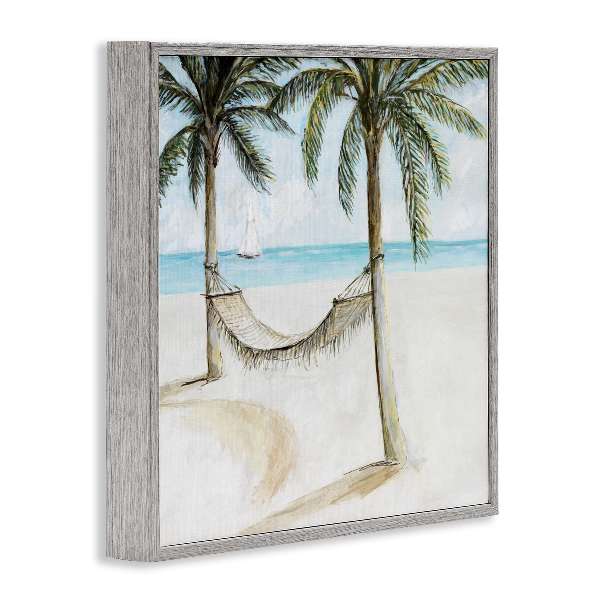 Stupell Industries Beach Hammock Coastal Scene Gray Framed Giclee Art, design by Lorenzo Collective