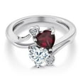 thumbnail image 3 of Gem Stone King 925 Sterling Silver Red Rhodolite Garnet White Moissanite and White Lab Grown Diamond Ring for Women (1.55 Cttw, Heart Shape 6MM, Gemstone January Birthstone, Size 9), 3 of 6