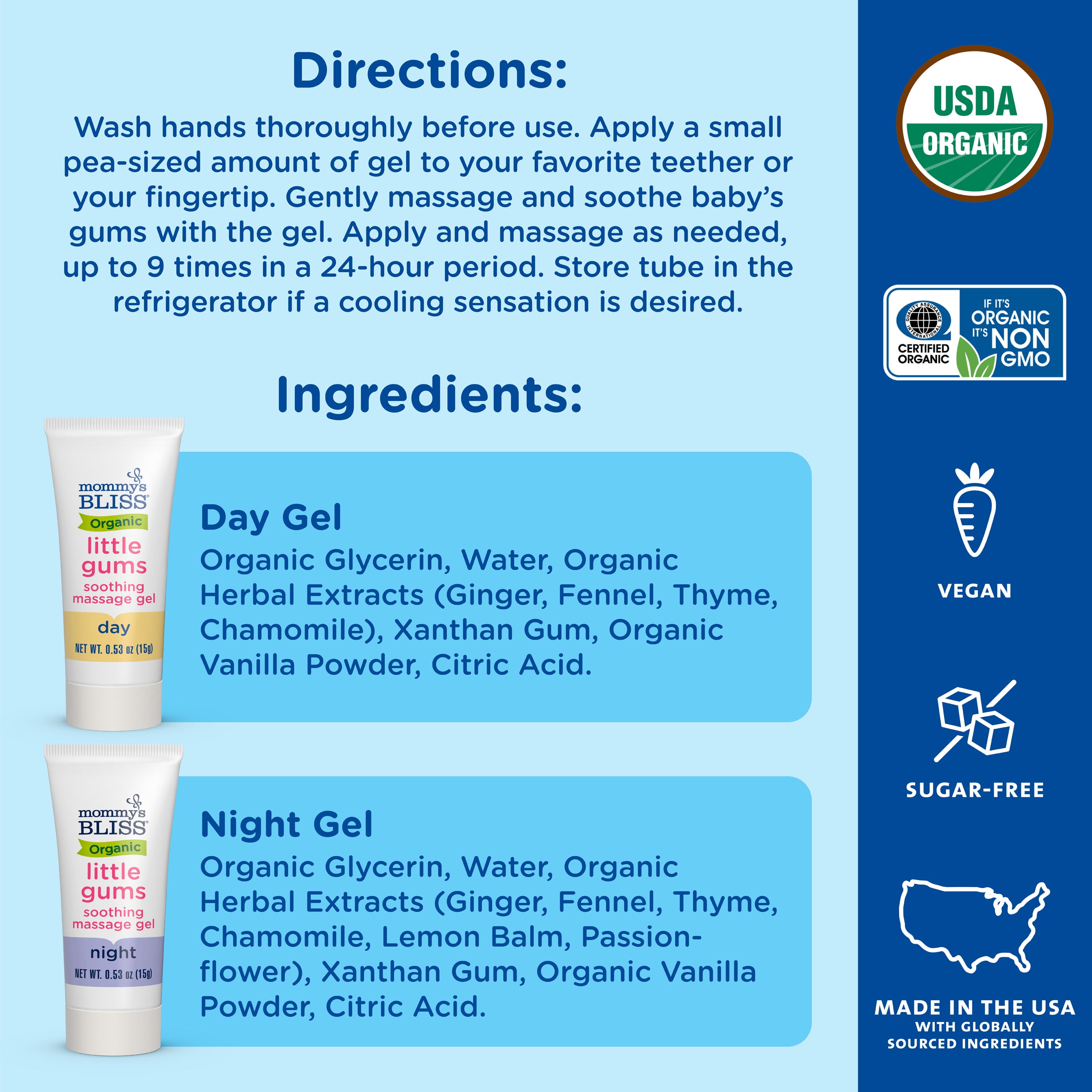 Mommy's Bliss Baby Gum Massage Organic Gel, Day & Night, 1.06 oz, 2 Pack