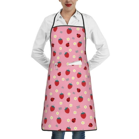 

Gaeub Strawberry and Ladybugs Kitchen Cooking Aprons Adjustable Bib Apron Waterdrop and Oil Resistant Kitchen Chef Apron for Women Men