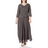 J Kara Womens Plus Size 3/4 Sleeve with Scallop Beaded Pop Over Gown, Slate/Mercury/Gun, 14W