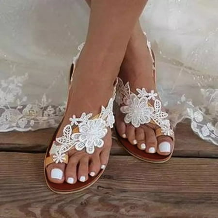 

Wodofoxo Promotion Summer Womens Lace flower Open Toe Casual Shoes Flats Comfortable Roman Sandals