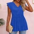 thumbnail image 3 of Kixjoy Short Sleeve Tops for Women V Neck Casual Babydoll Top Trendy Loose Summer Blouse Cozy Soild Holiday Women's Clothing, Dark Blue XXL, 3 of 6