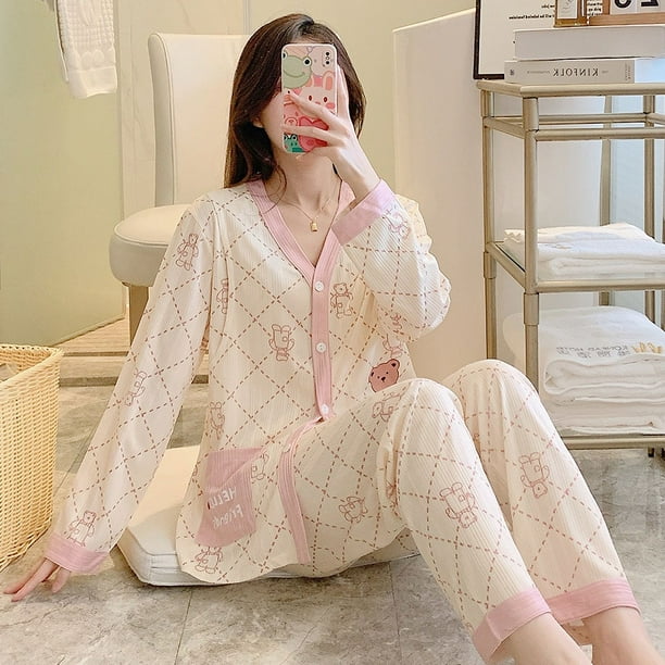 Ropa de primavera y verano, cárdigan fino de algodón de leche para embarazadas, pijamas de lactancia, traje posparto transpirable