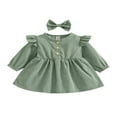 thumbnail image 1 of PENGXIANG Automne Bébé Filles Princesse Robe 2pcs Volant à Manches Longues Bouton Velours Côtelé une Ligne Robe Bandeau Vin Rouge 2-3 Ans, 1 of 9