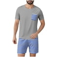 thumbnail image 1 of Mangas de Mano para los Hombres Raya Casual Casa Ropa de Dormir Manga Corta Cuello Redondo Y Pantalones Cortos Conjunto, Algodón Poliéster Salón Desgaste, 1 of 7