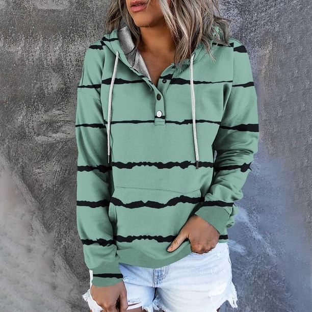 ICHUANYI Clearance Women's Fashion Printed Pocket Long Sleeve Blouse Casual Tops Sweatershirt Button Hoodies(Green, XL) ICHUANYI WER2023081200737