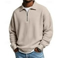 thumbnail image 2 of Long Sleeve Polo Pullover Sweatshirt for Men Quarter Zip Corduroy Waffle Knit Mock Turtleneck Soft Casual Warm Shirt Complexion 2XL, 2 of 4