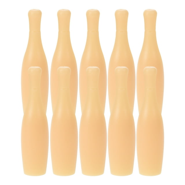 Minkissy 10Pcs Portable Bowling Pin Set Beige Plastic Tabletop Bowling Game Family Time Bowling Accessory