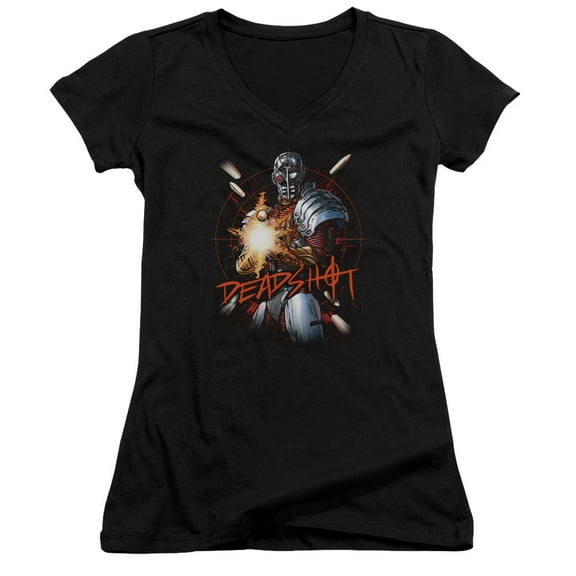 JLA Justice League Deadshot Junior Women's T-Shirt V-Neck Black