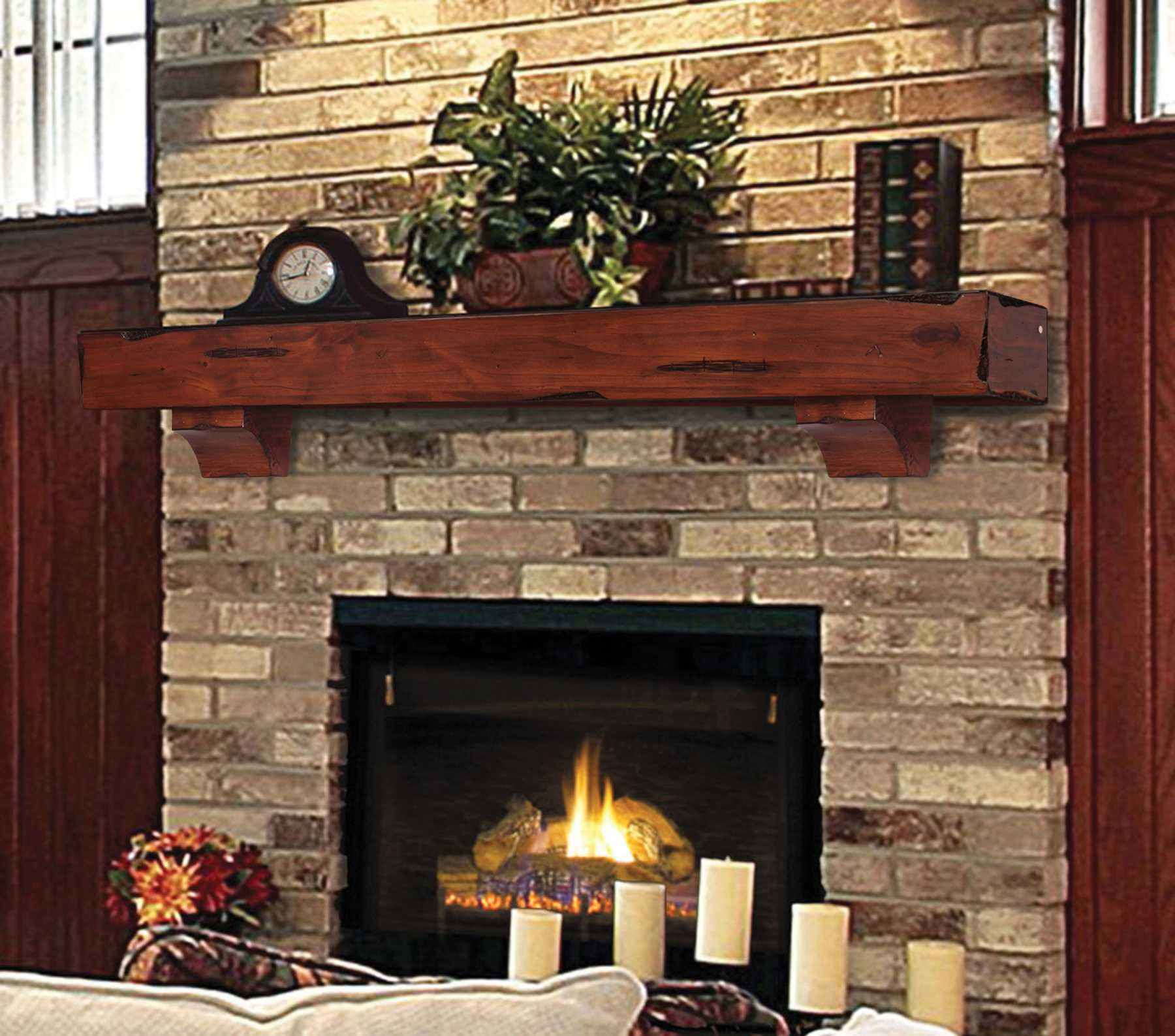 60" Sophisticated Rustic Cherry Distressed Pine Wood Mantel Shelf