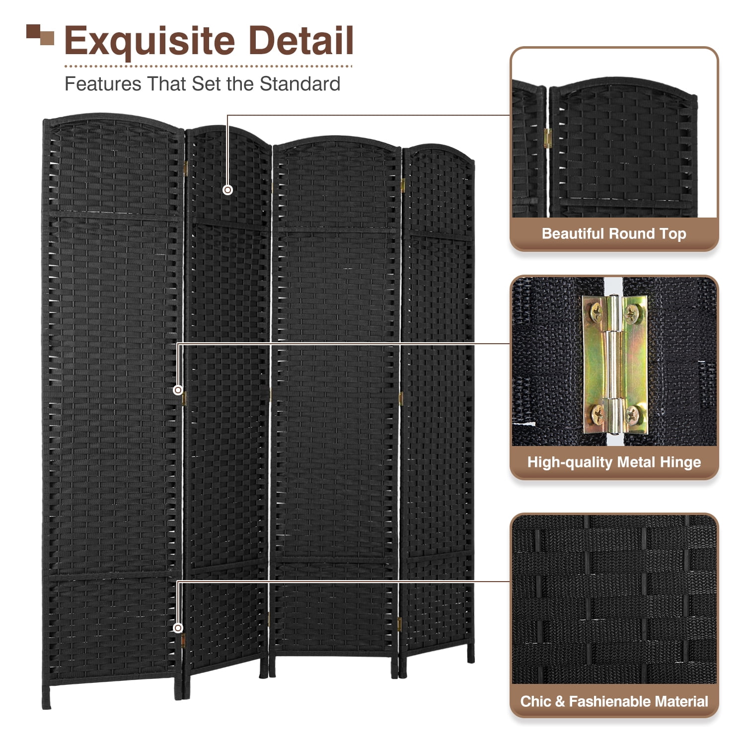 4 Panel Room Divider Folding Privacy Screen 5.57 FT Tall Partition Room Separator   Freestanding Wall Divider, Black