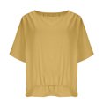 thumbnail image 4 of Miluxas Women's Linen Blend Batwing Sleeve Blouse - Boat Neck Solid Casual Tunic Top Summer Lightweight Comfy Travel Outfits Yellow, 4 of 9