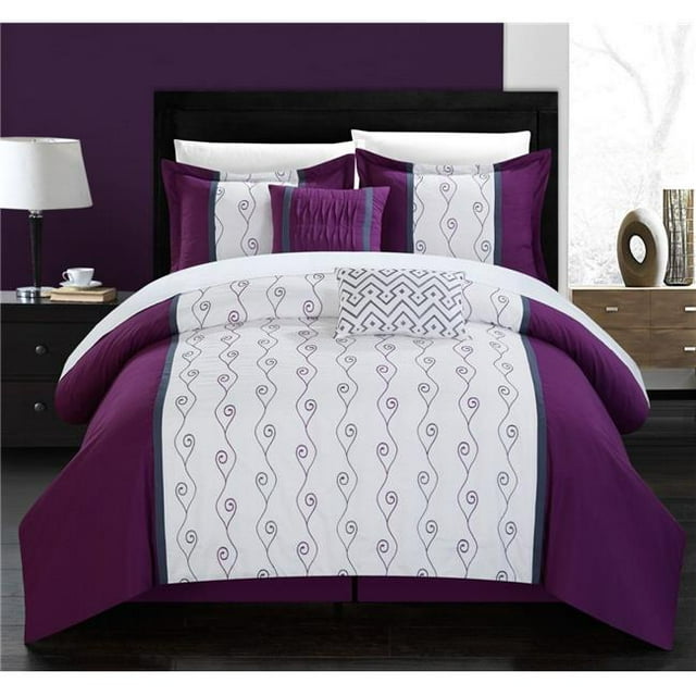 Chic Home CS8035-US Cassian 6 Piece Comforter Set Color Block Embroidered Bedding, Plum - King