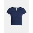thumbnail image 5 of No Boundaries Square Neck Tee with Satin Bow, Women's, 5 of 5