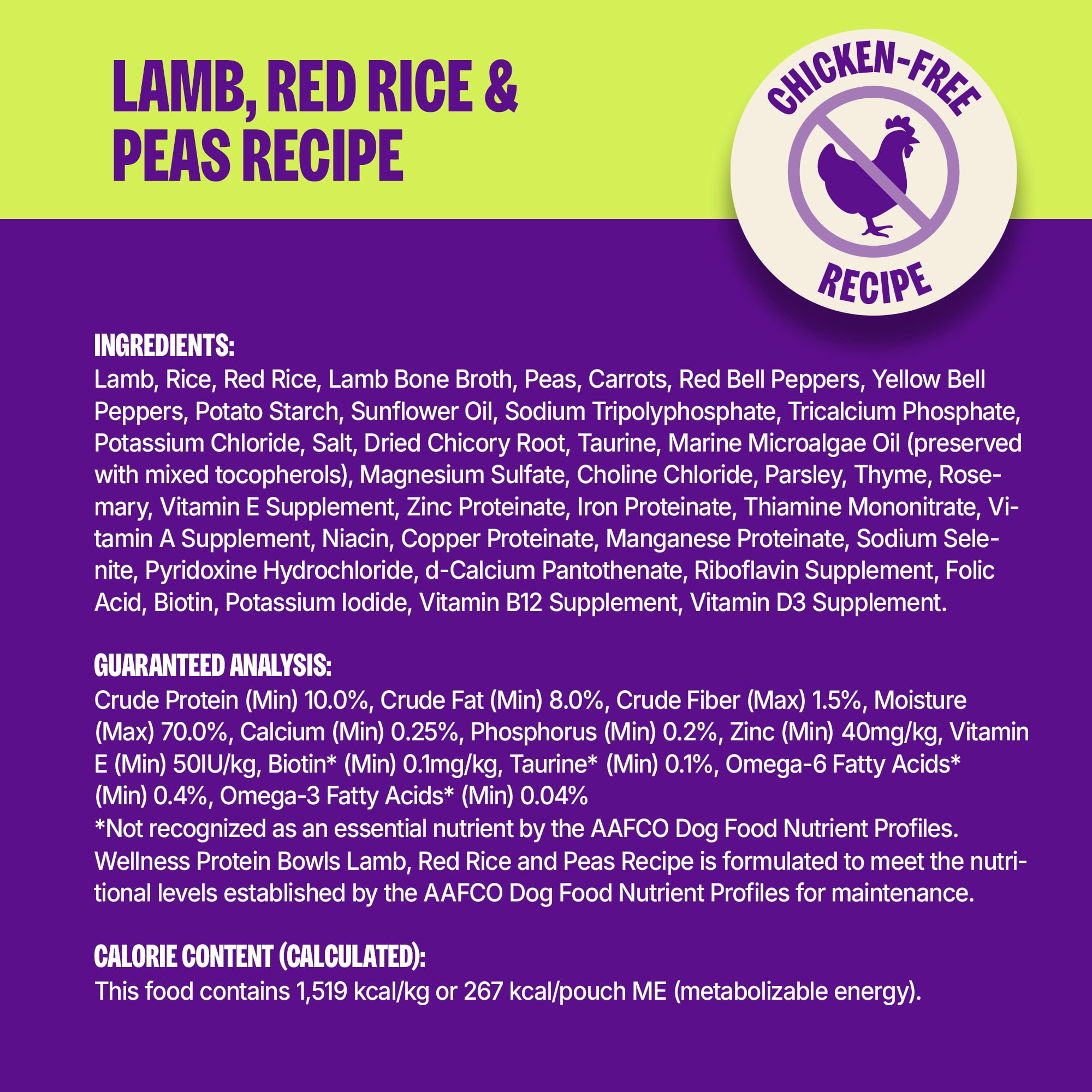 Wellness Protein Bowls, Adult Fresh Alternative Dog Food, Wholesome Grains, 6.2 Ounce Pouch, 6 Pack, (Lamb, Red Rice & Peas Recipe)