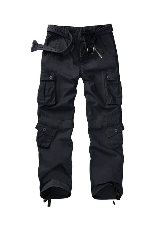 Men's Cargo Pants with 8 Pockets Cotton Cargo Work Pants(No Belt),Black 36x32