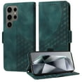 thumbnail image 2 of ELEHOLD For Samsung Galaxy S22 Ultra Leather Wallet Phone Case, Embossed Diamond Folio Flip Cover, Card Holder Cash Slot, Stand Support, Wrist Strap Lanyard -Green, 2 of 10