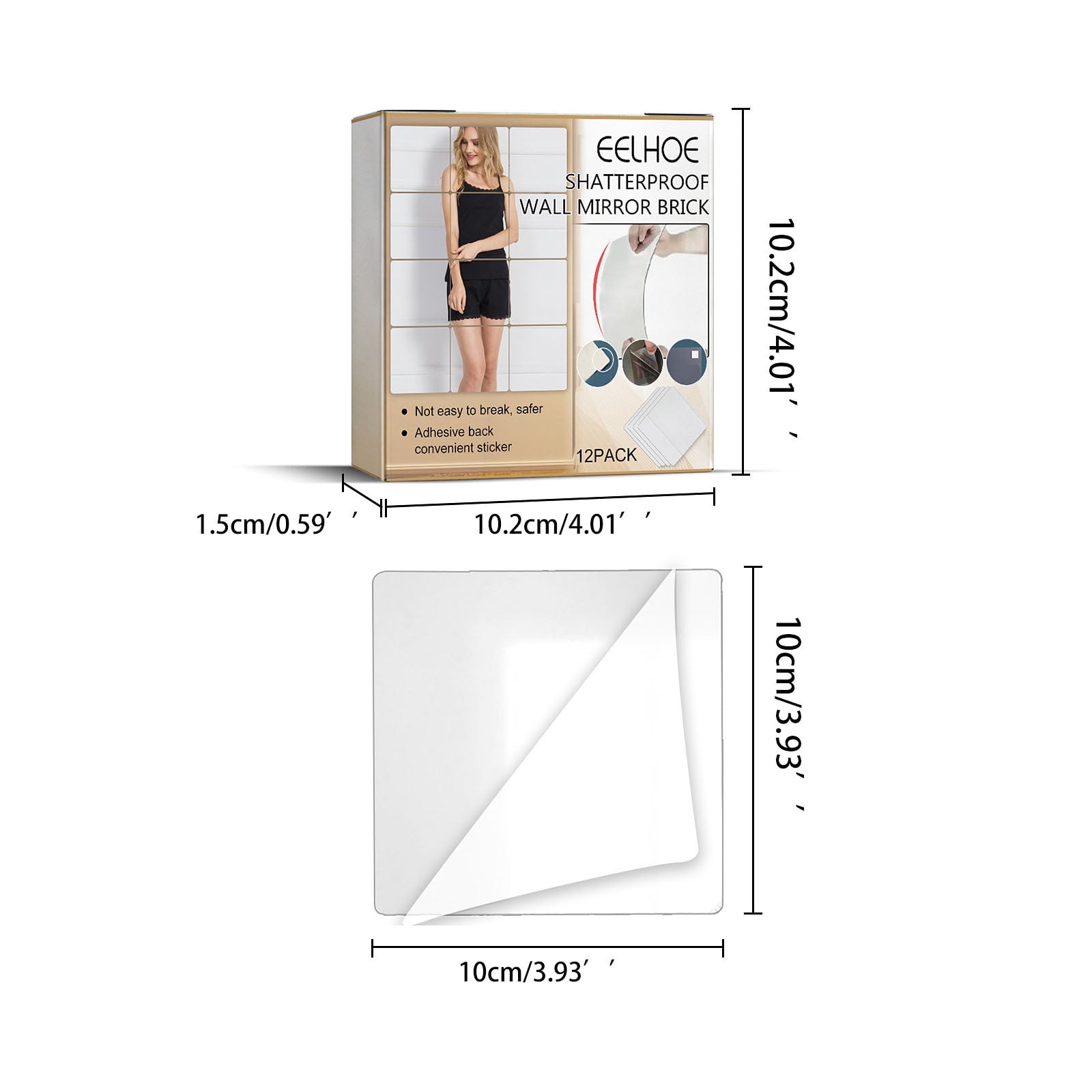 12 Pack Self Adhesive Acrylic Mirror, 4X4 Inch Square Mirror Tiles