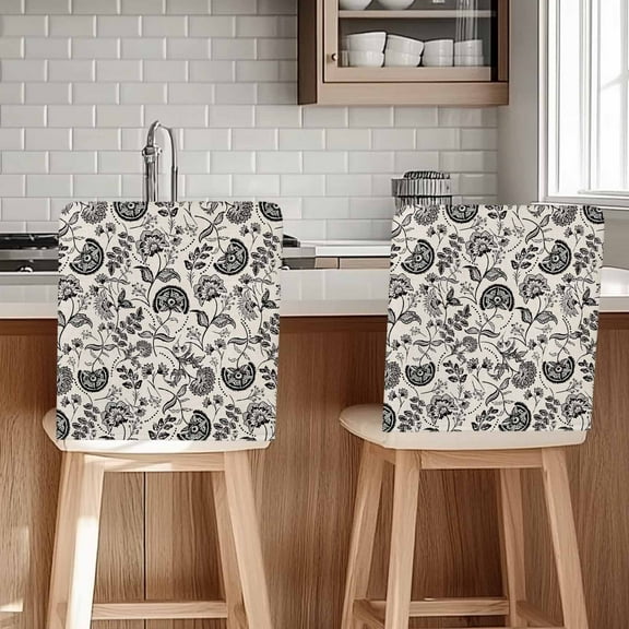 Farmhouse Black Floral Chair Covers Set of 4 Linen Boho Flower Rustic Country Chair Back Covers Stretch Removable Washable Chairs Slipcovers Chair Protector for Dining Room Kitchen Party Decor