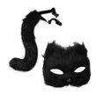 thumbnail image 3 of Máscara y cola de animal para fiestas, disfraces, clubes nocturnos, Halloween. Negro, 3 of 9