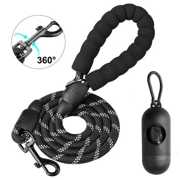 Reflective Nylon Dog Leash, EEEkit 5ft Dog Training Leash 360?Swivel No Tangle Dog Walking and Training Leash Comfortable Padded Handle with Trash Bag Dispenser for Large Dogs or Medium Dogs