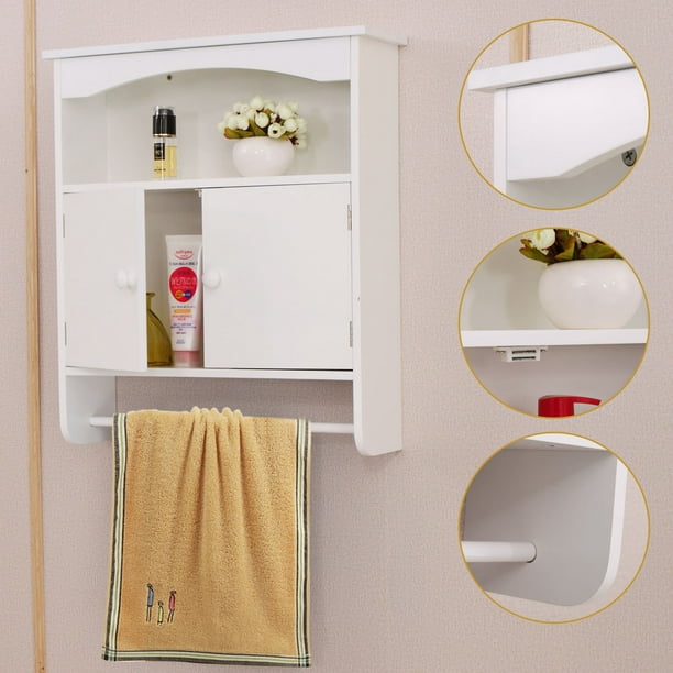 White Bathroom Wall Cabinet Decorative Storage Organizer Home Bath