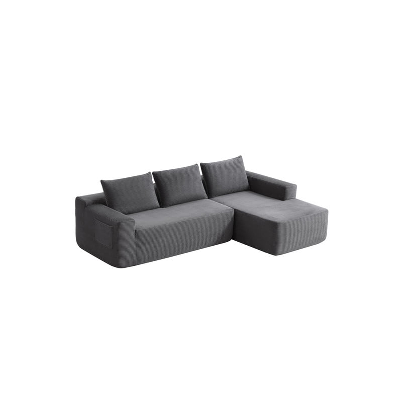 96.9'' Sectional Couches for Living Room, L Shaped Couch with Deep Seat & Throw Pillow, Comfy Corduroy Fabric Compressed Sofa, No Assembly Required