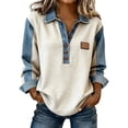 thumbnail image 2 of Lightweight Sweaters for Women Long Sleeve Button Up Collared Sweaters with Denim Collar Vintage Outfits, 2 of 5