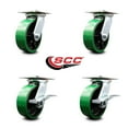 thumbnail image 2 of 6 Inch Green Poly on Cast Iron Swivel Caster Set with Roller Bearings 2 Brakes, 2 of 2