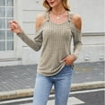 thumbnail image 5 of AherBiu Cold Shoulder Tops for Women Long Sleeve Ribble Knitted V Neck Tunic Sweater Tops Pullover Winter Clothes, 5 of 8