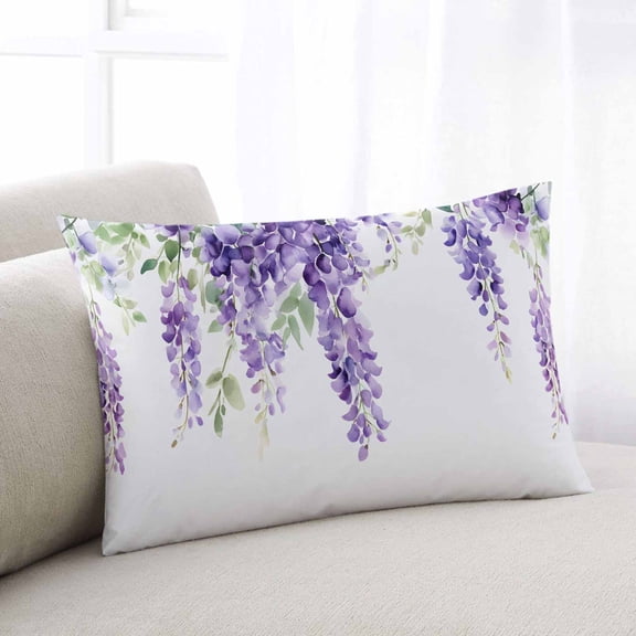 Purple Green Leaf Body Pillow Cover, Pillowcase Protectors with Zipper, Breathable Decorative Throw Pillow Case Cover, Spring Watercolor Botanical Flower Pillow Shams for Couch Sofa 24x36Inch