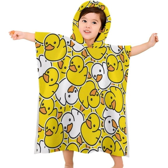 Duck Rubber Kids Beach Towel with Hood for Boys Girls Absorbent Soft Bath Towel Swim Poncho Cover Up Beach Hooded Towel